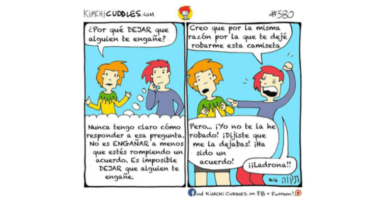 Una viñeta tipo cómic o dibujo animado que ilustra de forma humorística o didáctica conceptos relacionados con la no monogamia.
